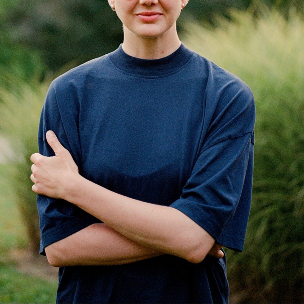 Navy mock neck COS T-shirt